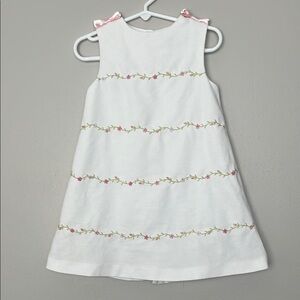 Luli & Me White Dress with Pink Floral Embroidery 2T